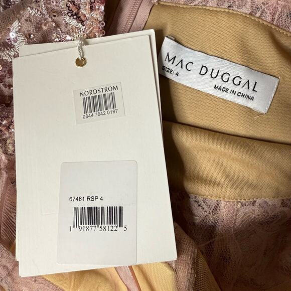 Mac Duggal Rose Pink Floral Embellished Sleeveless Plunge Neck Gown Women’s Sz 4 - Picture 8 of 10